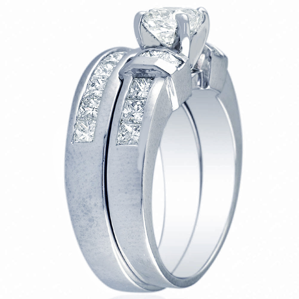 Radiant Bridal Set with Channel Set Princess Cut Side Diamonds